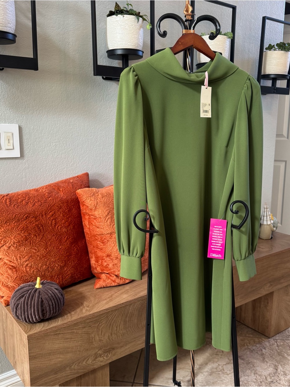 Alex Marie Olive Green Long Sleeve Shift Dress-NWT